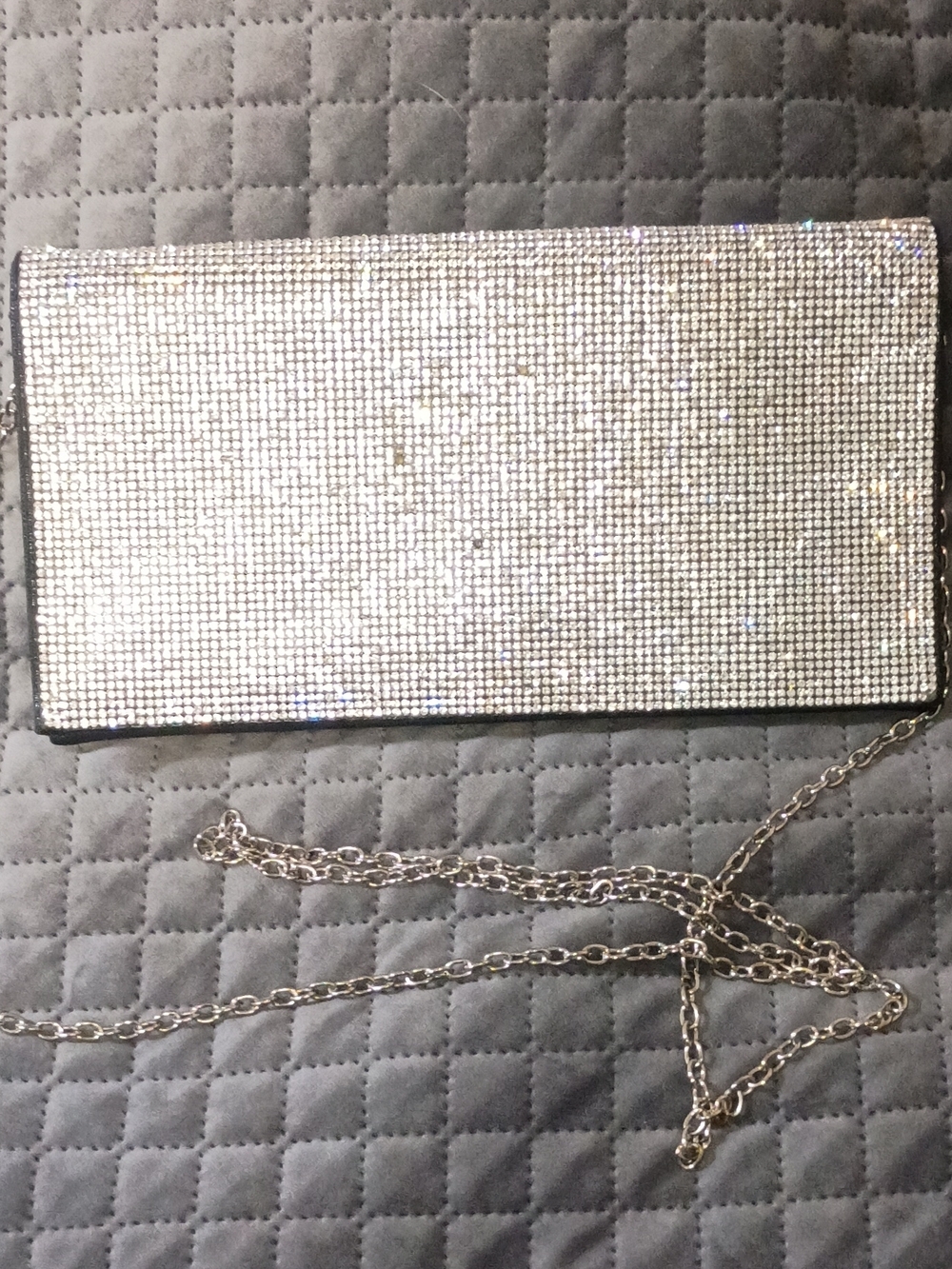 Sparkling Silver Crystal Clutch with Chain Strap